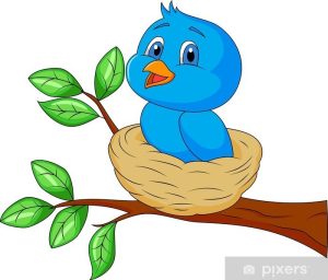 Blue bird cartoon in the nest